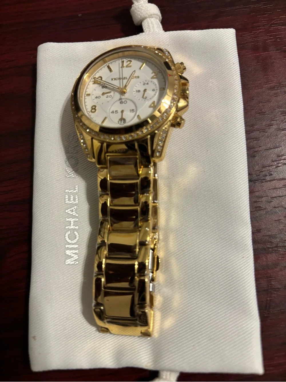 NWOT Michael Kors Gold and White Crystal-Accent Watch, MK6762-Needs Battery